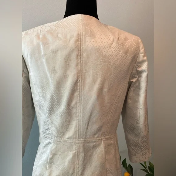 Gorgeous! Talbots Car Coat Floral Jacquard Long Line Jacket Vanilla Off-White 8P - Picture 9 of 16